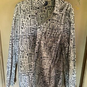 Black and White Patterned Long Sleeve Shirt
